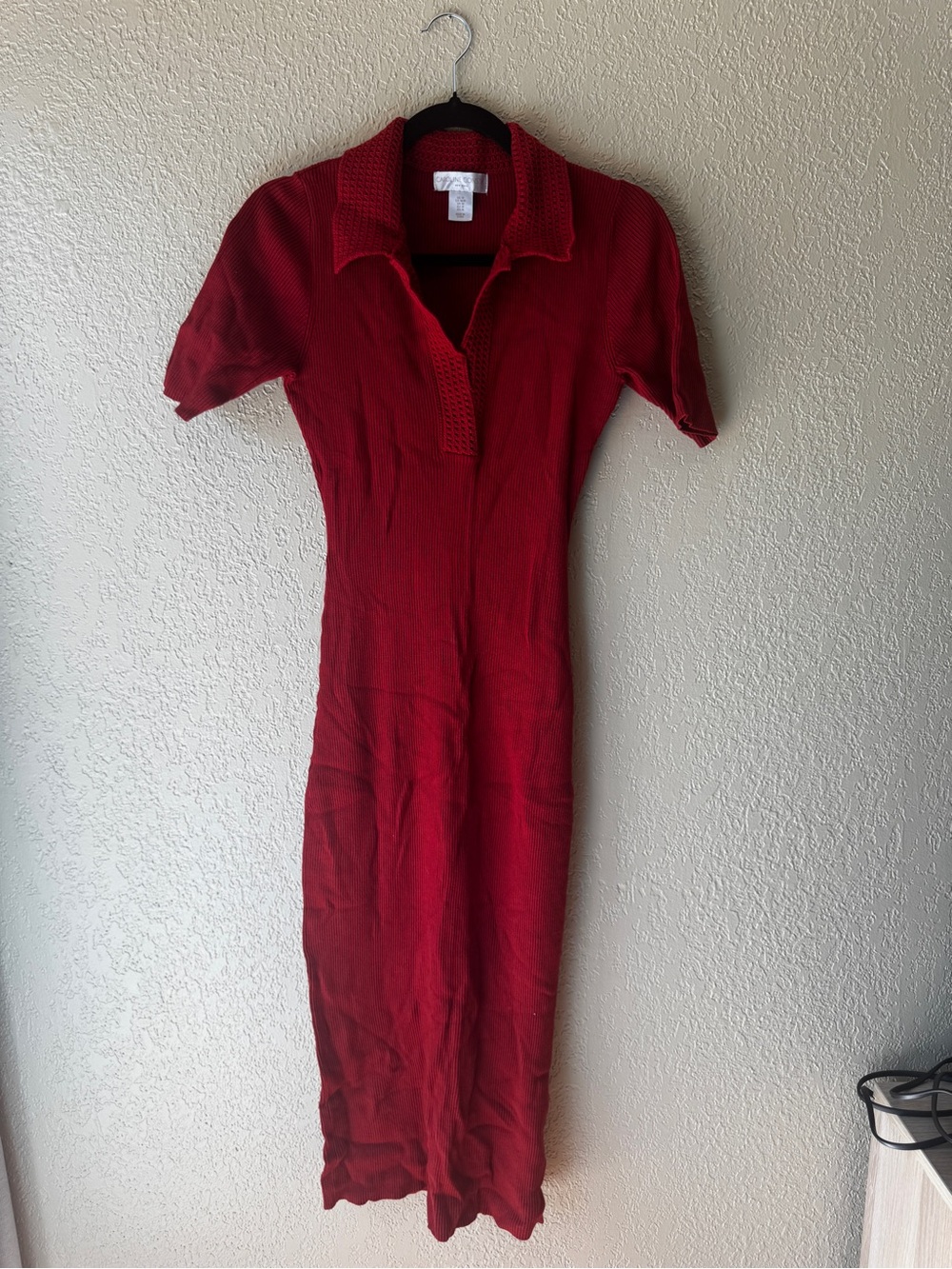 Red Short-Sleeve Polo Midi Dress
